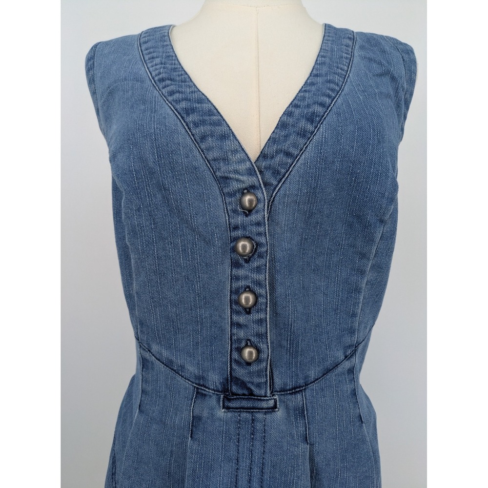 Taillissime La Redoute Denim Midi Dress 16W Y2K Sleeveless Tie Back Pockets Boho - Picture 2 of 13